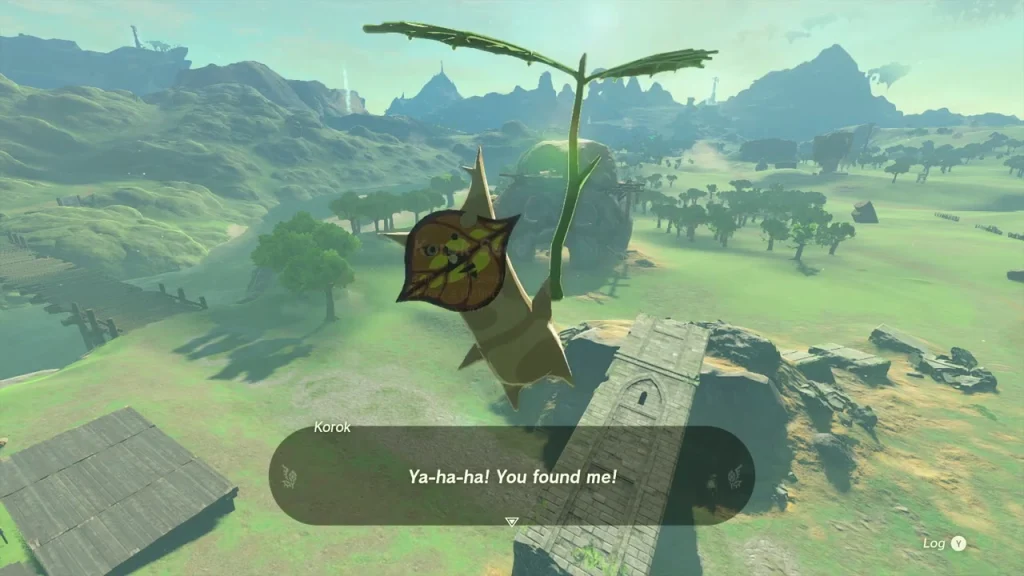 Korok floating down on its leaf from the crown of the ruined tower Korok floating down on its leaf from the crown of the ruined tower