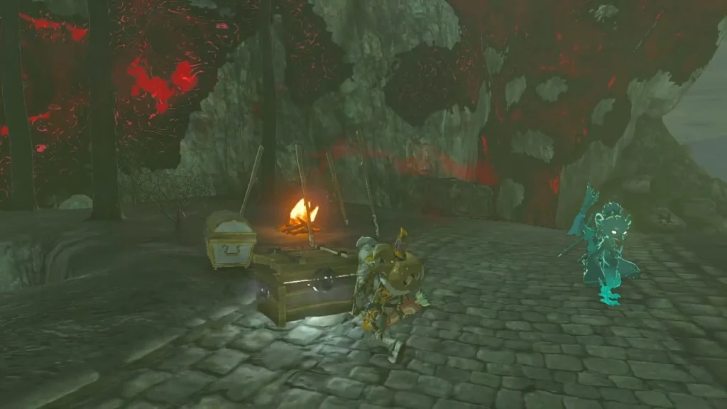 Two chests beside a campfire on the castle rooftop Two chests beside a campfire on the castle rooftop