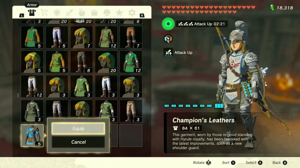 Champion's Leathers shown in the armor inventory Champion's Leathers shown in the armor inventory