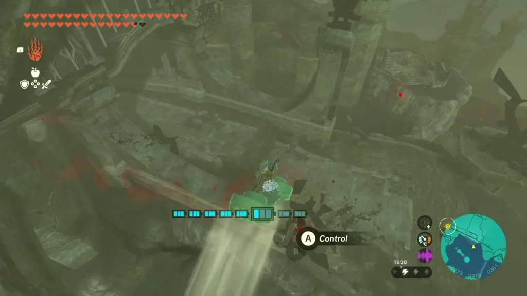 Hover platform flying below a ruined section of wall Hover platform flying below a ruined section of wall