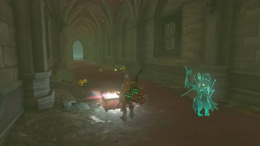 Royal Bow item box in a long hall with several chests Royal Bow item box in a long hall with several chests