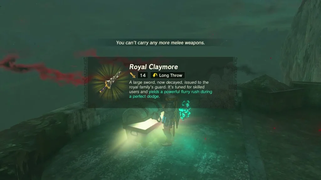 Royal Claymore item box over a chest on the rampart Royal Claymore item box over a chest on the rampart