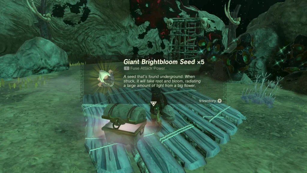Giant Brightbloom Seed x5 item card above the pallet chest Giant Brightbloom Seed x5 item card above the pallet chest