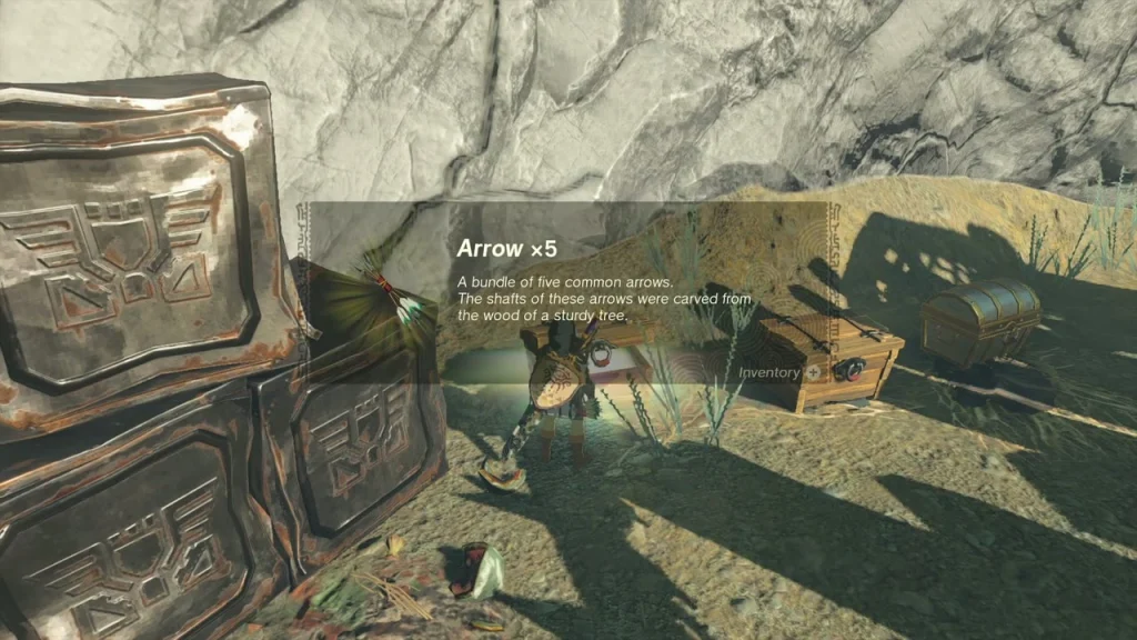 Arrow x5 item card above an opened chest in the monster fort Arrow x5 item card above an opened chest in the monster fort