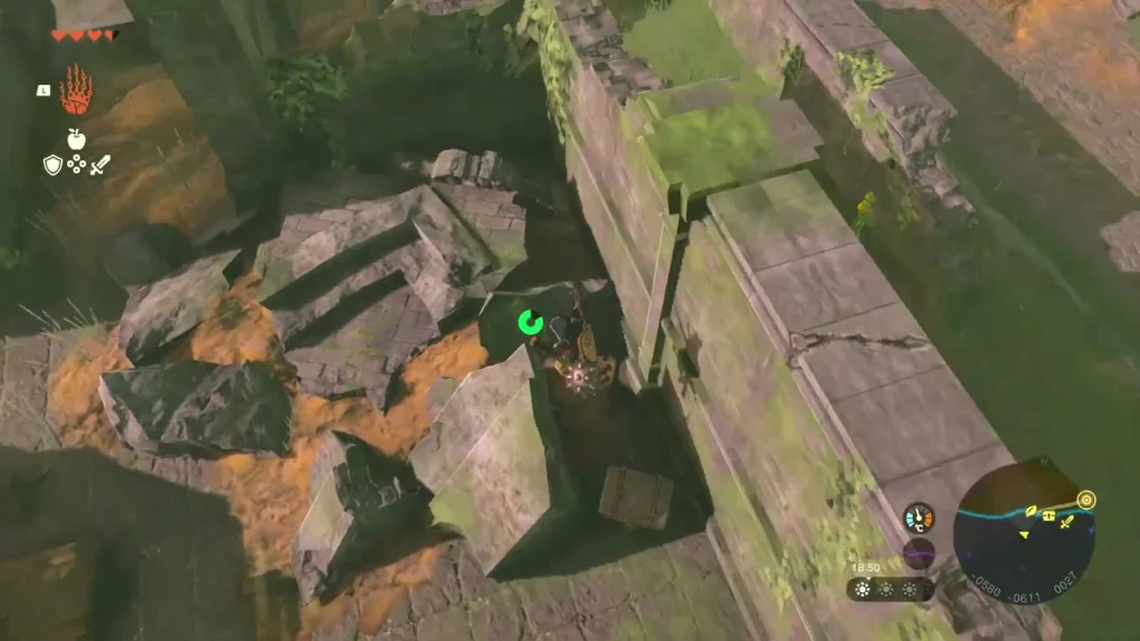 Chest wedged in the narrow corner between collapsed ruin walls Chest wedged in the narrow corner between collapsed ruin walls