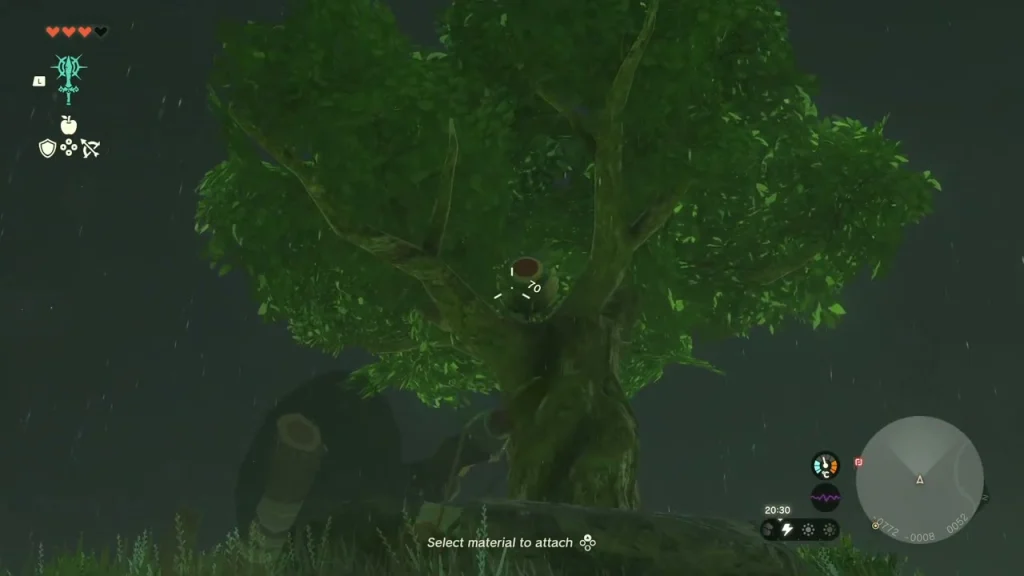 Big lone tree on a rainy grassy hill, the hiding place of a Korok Big lone tree on a rainy grassy hill, the hiding place of a Korok