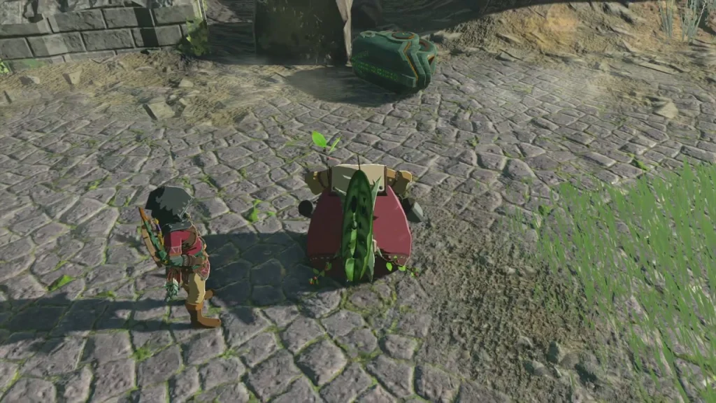 Korok with a huge backpack stuck on the paving of the ruins Korok with a huge backpack stuck on the paving of the ruins