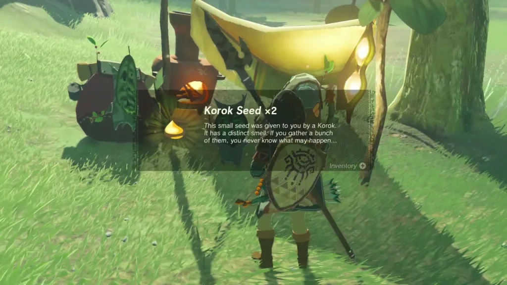 Korok Seed x2 item card beside the two reunited Koroks Korok Seed x2 item card beside the two reunited Koroks