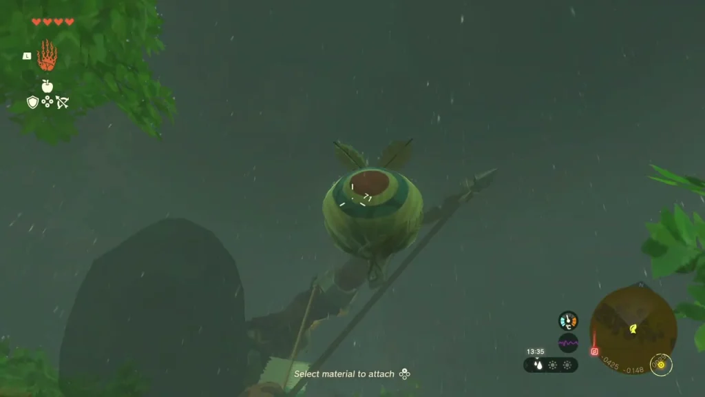 Korok balloon floating among the trees, lined up with an arrow Korok balloon floating among the trees, lined up with an arrow