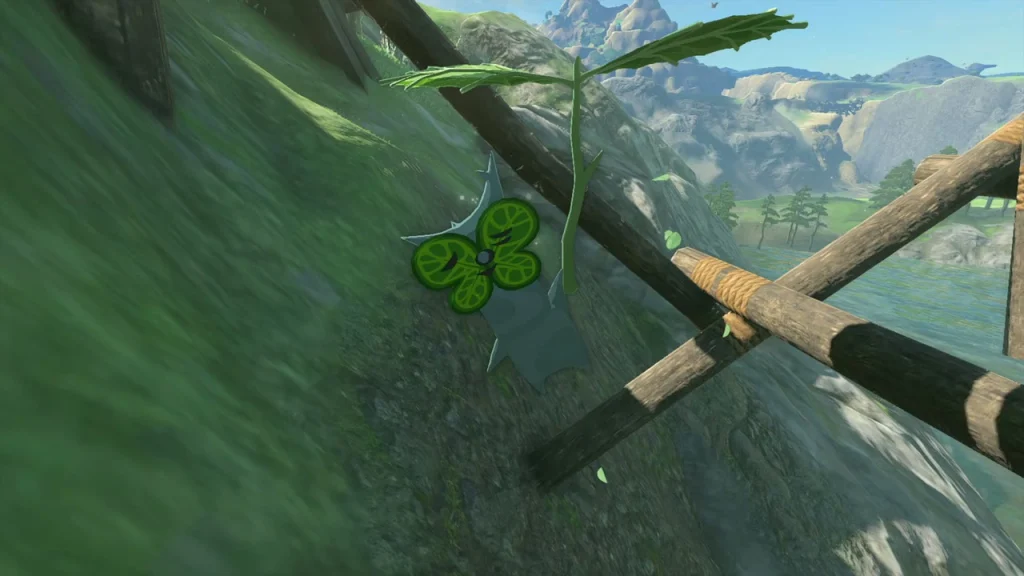 Korok leaf between the crossed beams of the scaffold Korok leaf between the crossed beams of the scaffold