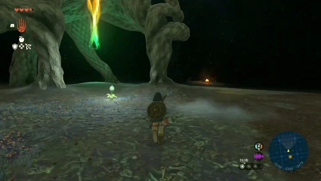 Green glow beneath the giant root of the Nisoij Lightroot Green glow beneath the giant root of the Nisoij Lightroot