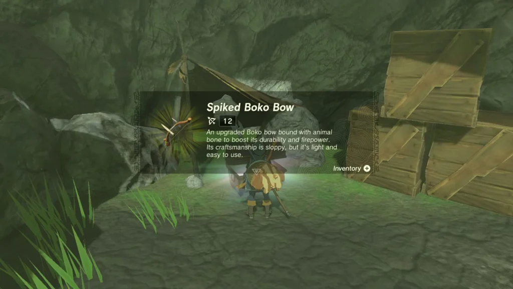 Spiked Boko Bow item card at the chest beside the crates in the camp Spiked Boko Bow item card at the chest beside the crates in the camp