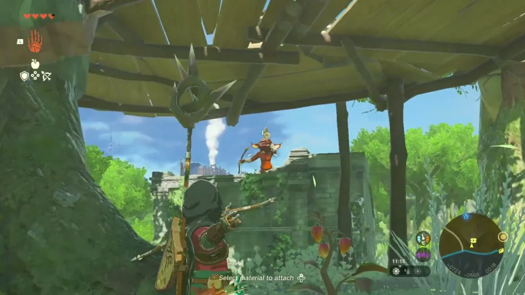 Bokoblin archer standing on a treehouse platform above an old stone wall Bokoblin archer standing on a treehouse platform above an old stone wall