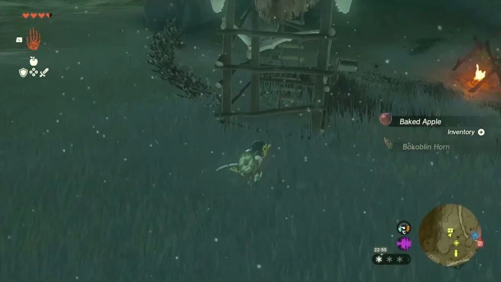 Bokoblin tower camp with a campfire and arrows lying in the grass Bokoblin tower camp with a campfire and arrows lying in the grass