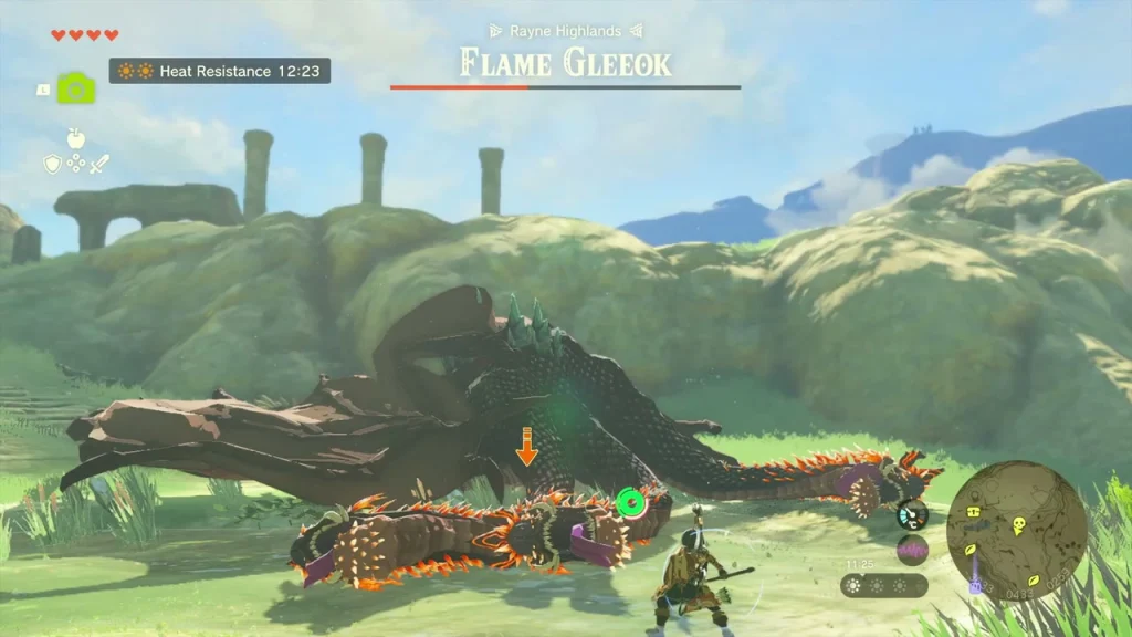 Flame Gleeok stunned on the ground with sparks flying from its body Flame Gleeok stunned on the ground with sparks flying from its body