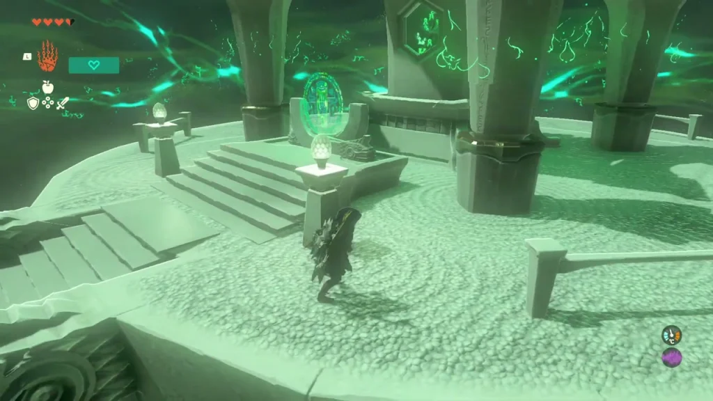 Pale shrine altar with a green orb of light at the top of the stairs Pale shrine altar with a green orb of light at the top of the stairs