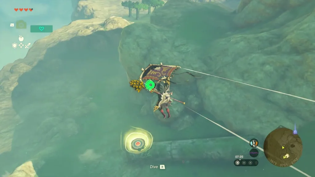 Bullseye target on the end of a fallen log below, seen while gliding Bullseye target on the end of a fallen log below, seen while gliding