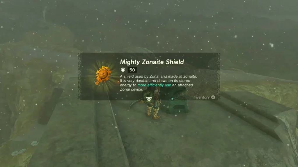 Mighty Zonaite Shield shown after the chest is opened Mighty Zonaite Shield shown after the chest is opened