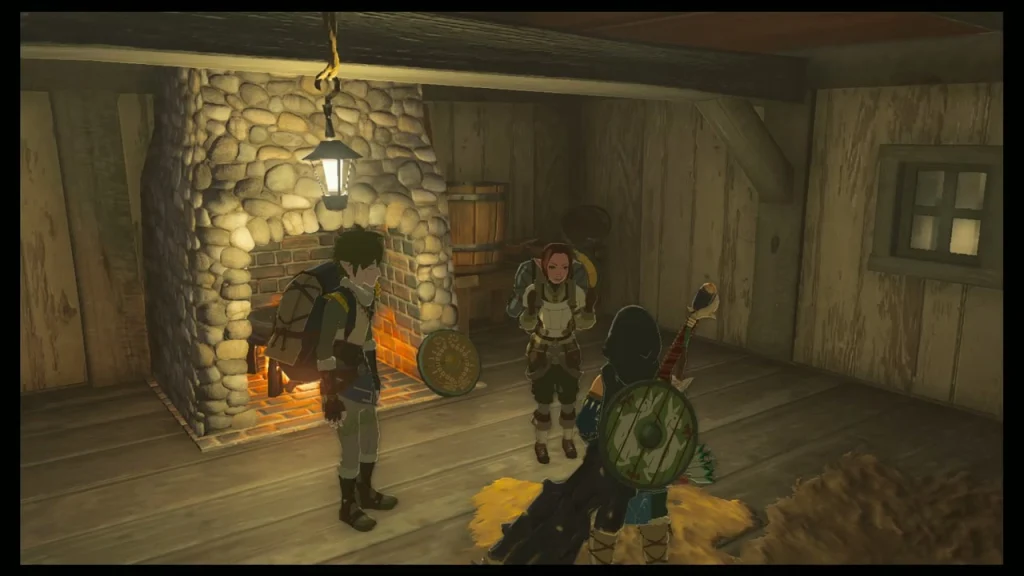 Open the Door quest title in the fireplace room of the cabin Open the Door quest title in the fireplace room of the cabin