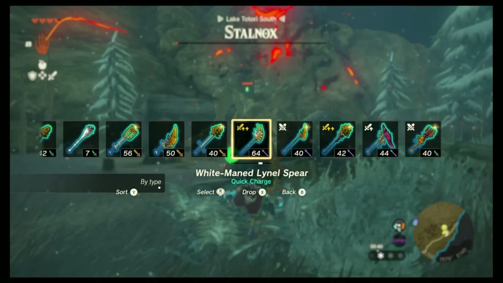 Stalnox health bar over a skeletal giant beside Lake Totori Stalnox health bar over a skeletal giant beside Lake Totori