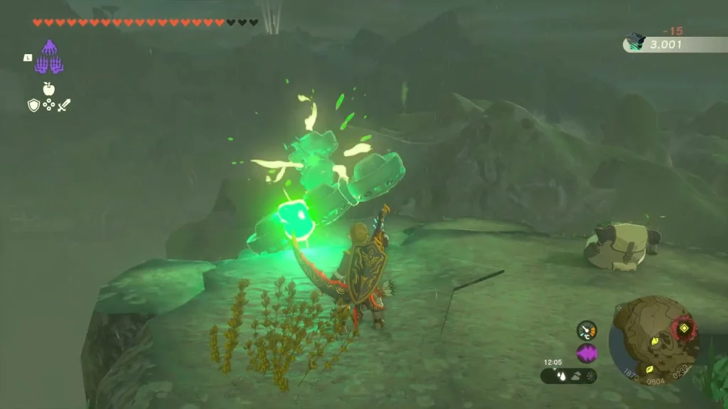 Exhausted Korok in a pot beside the rock ledge on East Hill