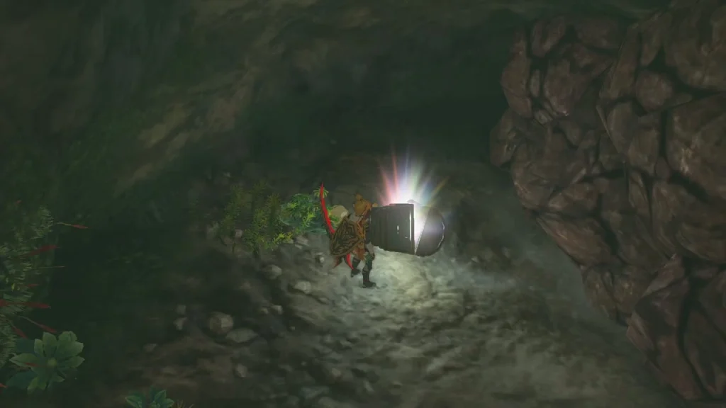 Chest glowing in a dark Cucco Hideaway passage