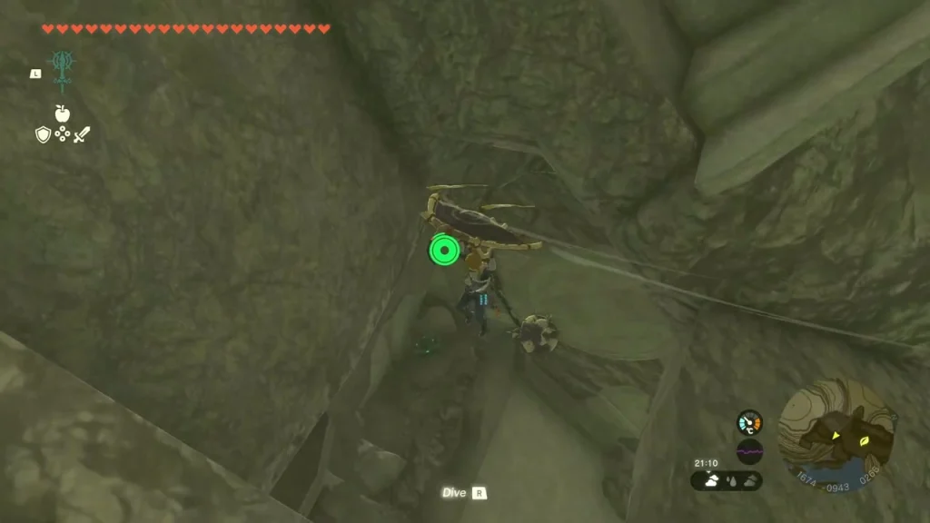 Sheer rock wall above the Ring Ruins chamber with the chest below