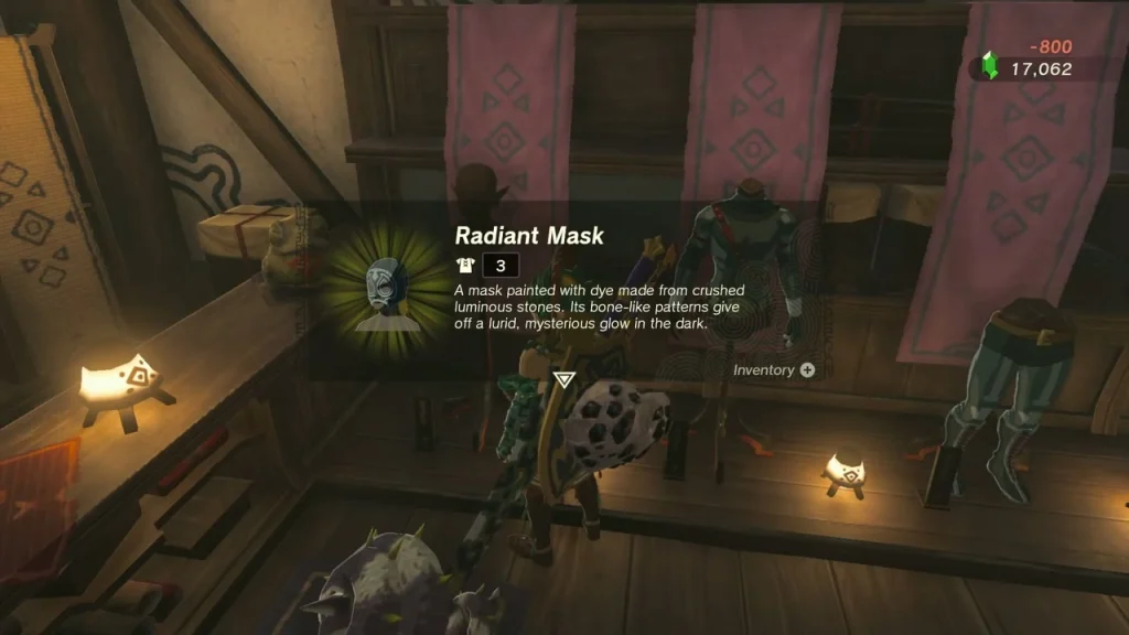 Radiant Mask item box beside the Radiant set display in the armor shop