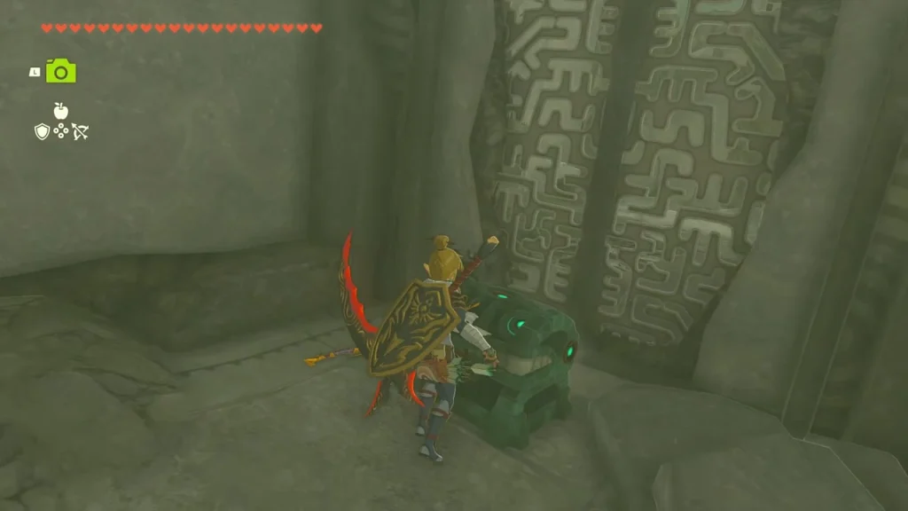 Chest opened beside a carved Zonai wall in the Ring Ruin