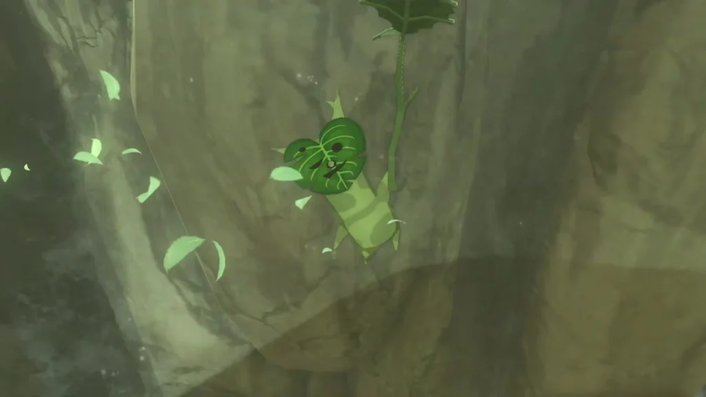 Korok with a leaf mask appearing from the second sparkling spot