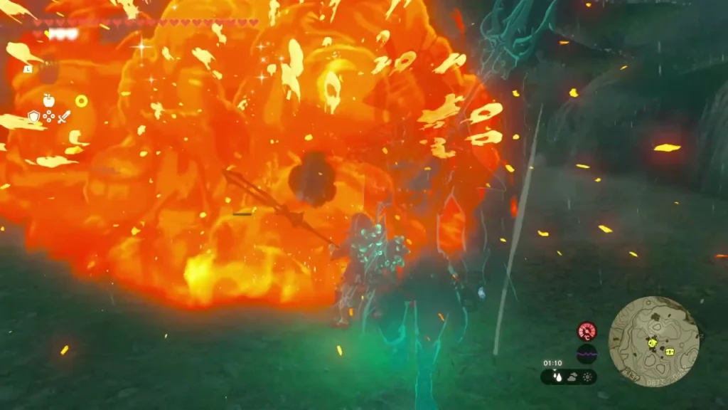Explosion over the Boss Bokoblin camp near the ridge Explosion over the Boss Bokoblin camp near the ridge