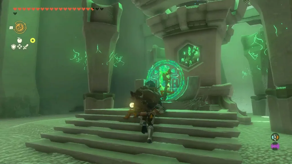 Stairs rising to the glowing Gatanisis Shrine door Stairs rising to the glowing Gatanisis Shrine door