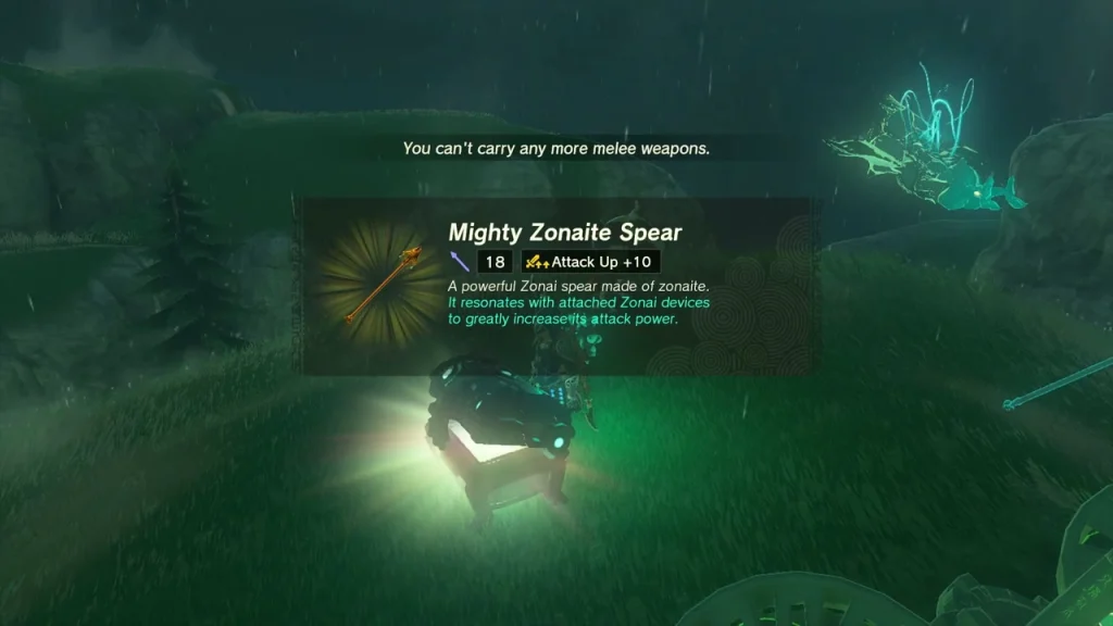 Mighty Zonaite Spear item box above a ridge chest Mighty Zonaite Spear item box above a ridge chest