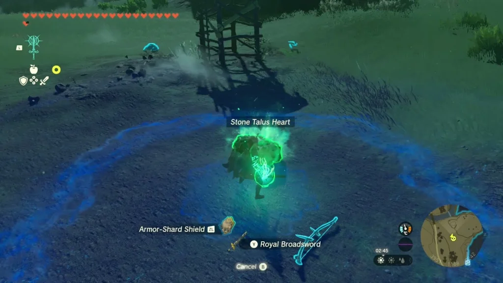 Stone Talus Heart item above the defeated Talus Stone Talus Heart item above the defeated Talus