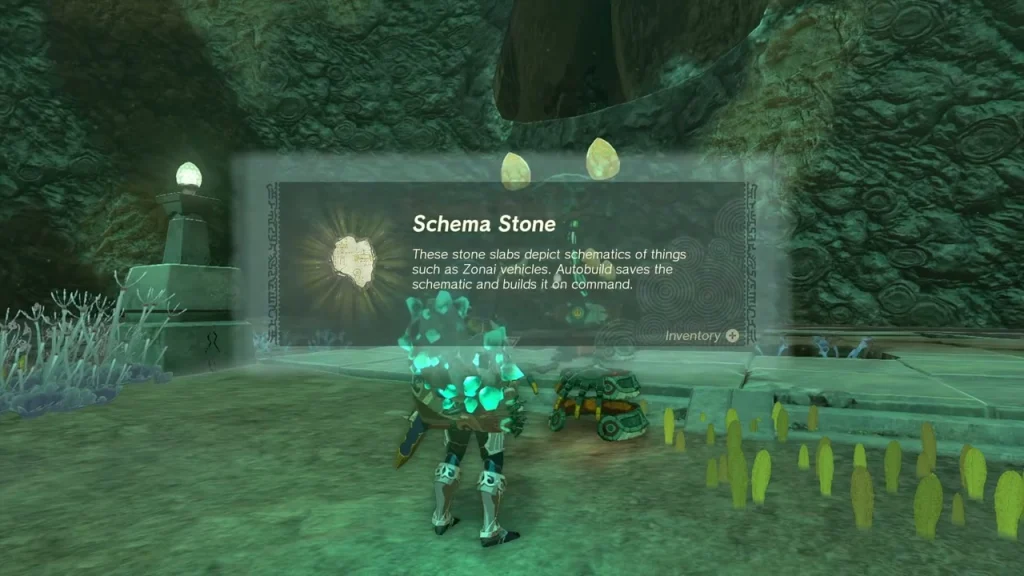 Schema Stone item box above the Steward Construct in Abandoned Lanayru Mine Schema Stone item box above the Steward Construct in Abandoned Lanayru Mine