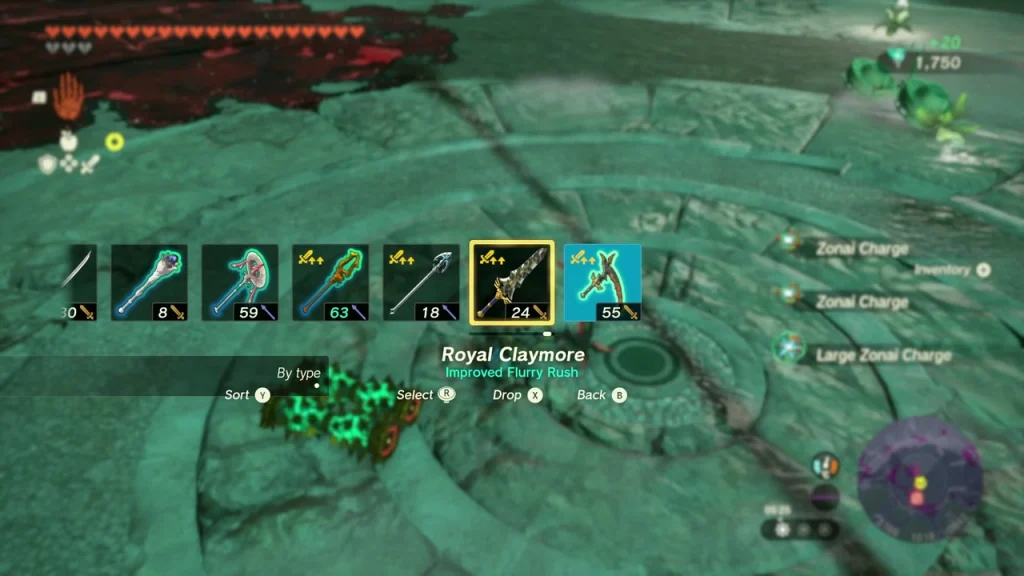 Zonai Charge and Large Zonai Charge pickups after the Flux Construct II fight Zonai Charge and Large Zonai Charge pickups after the Flux Construct II fight