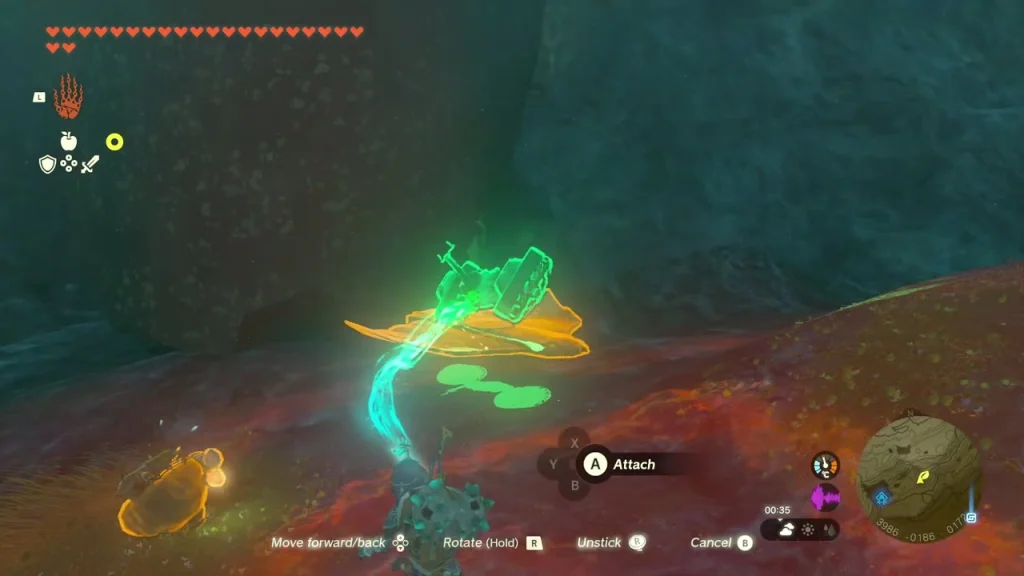 Orange Wing with a Fan attached on the lava rock beside the Korok Orange Wing with a Fan attached on the lava rock beside the Korok
