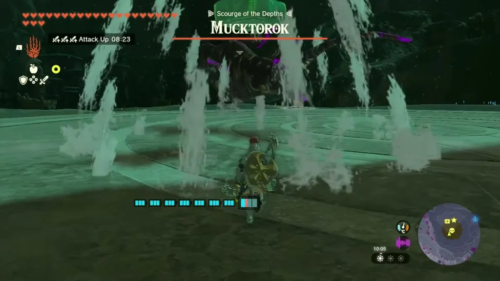 Mucktorok boss bar over the Scourge of the Depths arena Mucktorok boss bar over the Scourge of the Depths arena