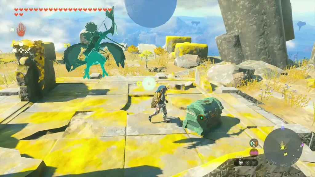 Yellow ruin island in the Lanayru sky with a chest on its floor Yellow ruin island in the Lanayru sky with a chest on its floor