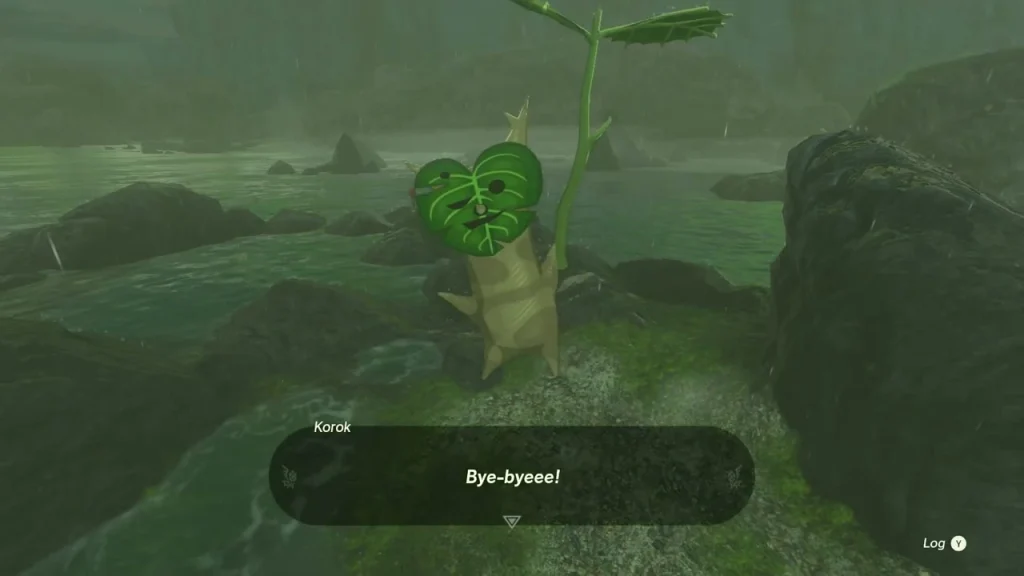 Korok holding a leaf on a rainy rocky outcrop at the end of the arrow trail Korok holding a leaf on a rainy rocky outcrop at the end of the arrow trail