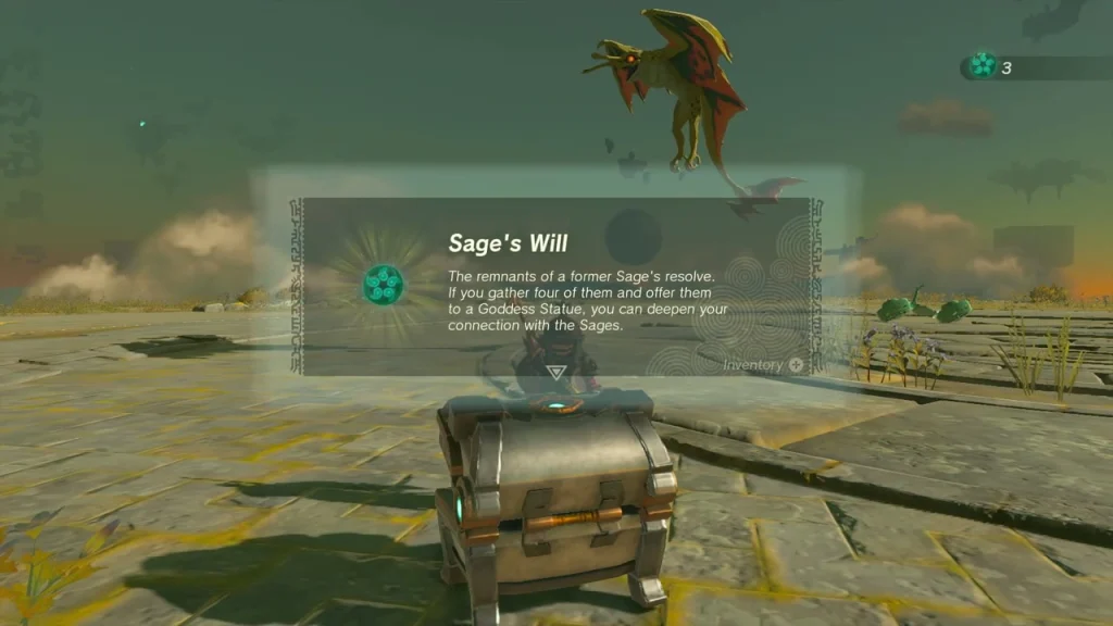 Sage's Will item box above the chest on the island Sage's Will item box above the chest on the island