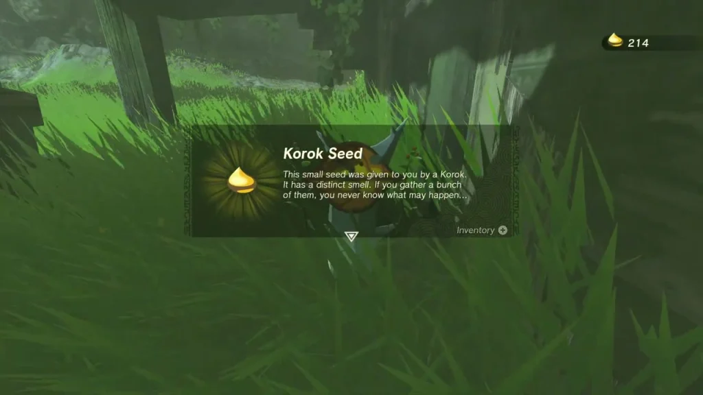 Korok Seed item box beside a Korok in tall grass above Boné Pond Korok Seed item box beside a Korok in tall grass above Boné Pond