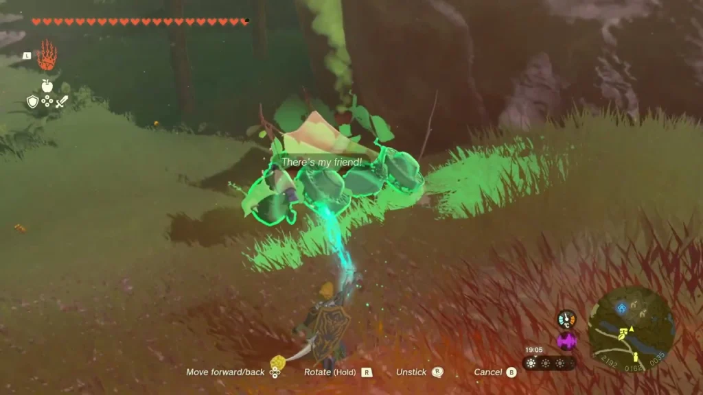 Exhausted Korok being carried on a Zonai device along the road Exhausted Korok being carried on a Zonai device along the road