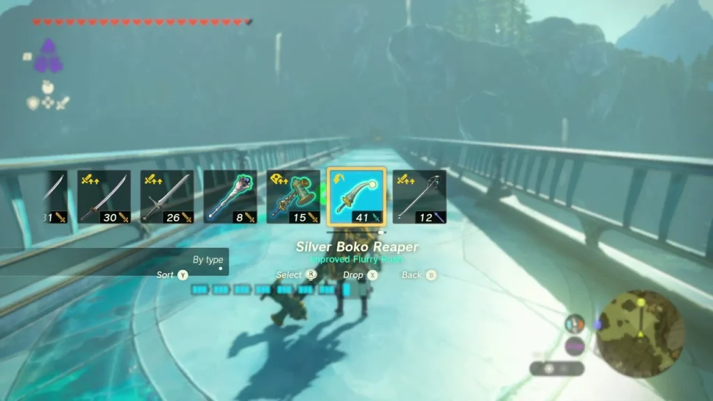 Pale blue Zora bridge at Luto's Crossing where the Boss Bokoblin waits Pale blue Zora bridge at Luto's Crossing where the Boss Bokoblin waits