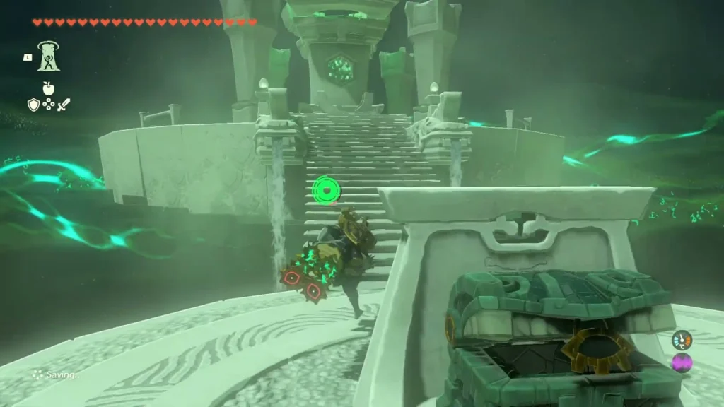 Stone chest on the steps of Maoikes Shrine beside the glowing ring Stone chest on the steps of Maoikes Shrine beside the glowing ring