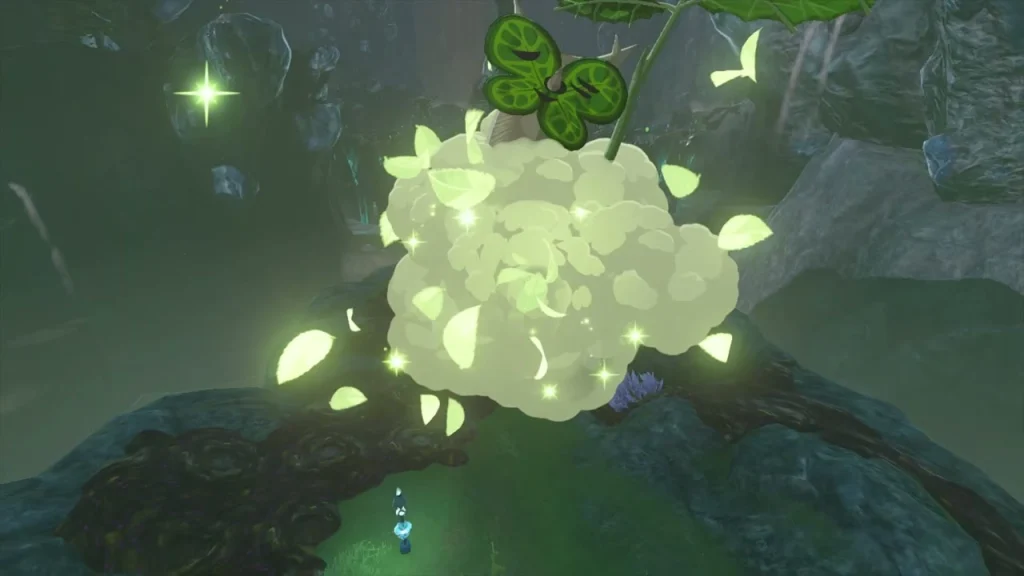 Korok bursting out of a leafy bush at a sparkling spot Korok bursting out of a leafy bush at a sparkling spot
