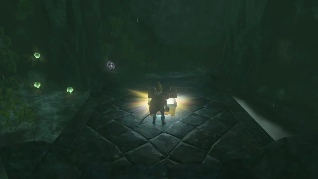 Glowing chest in the dark cave behind the waterfall under Zora's Domain Glowing chest in the dark cave behind the waterfall under Zora's Domain