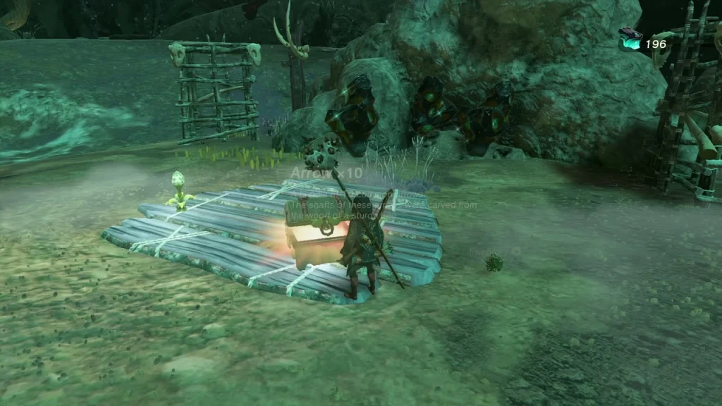 Chest on the plank raft with Arrow x10 label Chest on the plank raft with Arrow x10 label