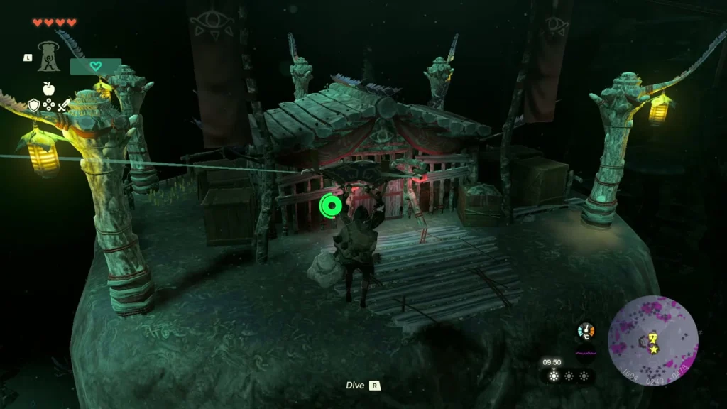 Yiga Clan camp shrine gate with lanterns on a raised rock ledge Yiga Clan camp shrine gate with lanterns on a raised rock ledge