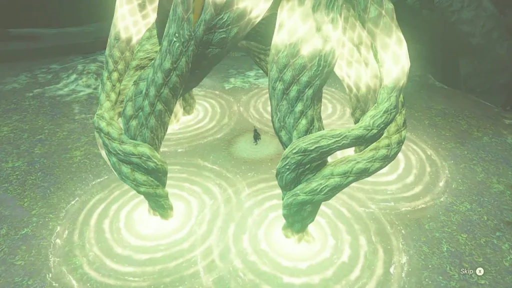 Lit Lightroot roots with glowing rings on the ground below Lit Lightroot roots with glowing rings on the ground below